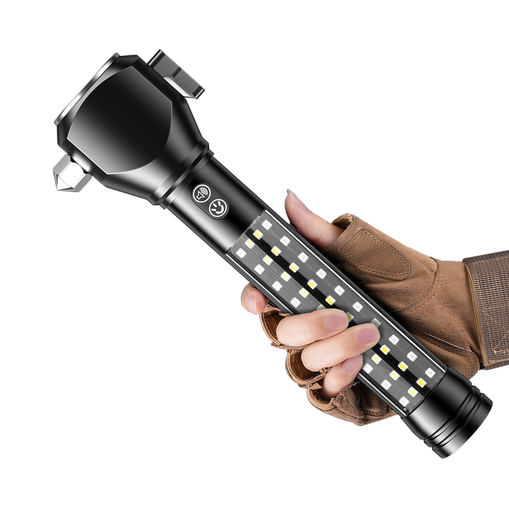 Lampe torche multifonctionnelle 7 en 1 avec batterie externe, marteau de sécurité, coupe-ceinture, alarme, lampe de camping, lampe stroboscopique et aimant (1).jpg