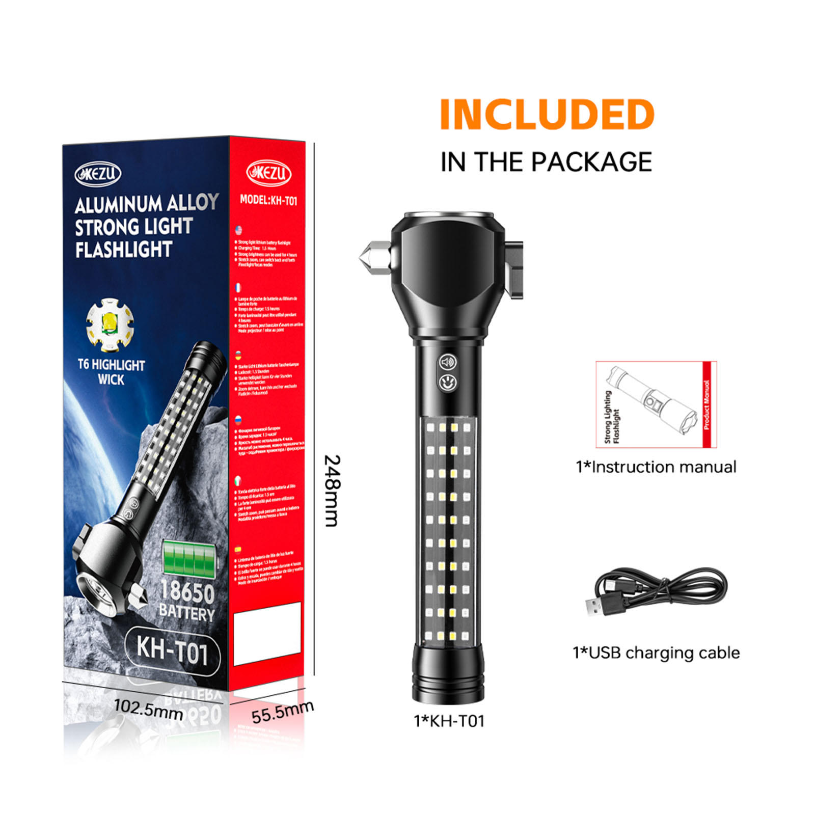 Lampe torche multifonctionnelle 7 en 1 avec outil d'urgence comprenant batterie externe, marteau de sécurité, coupe-ceinture de sécurité, alarme, lampe de camping, lampe stroboscopique et base magnétique (9)