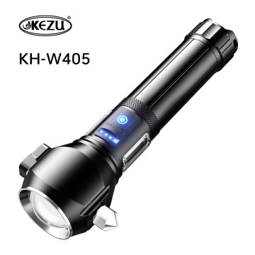 Multifunctional Flashlight Rechargeable 800LM Zoomable IP45 Power Bank Safety Hammer Seatbelt Cutter Magnet