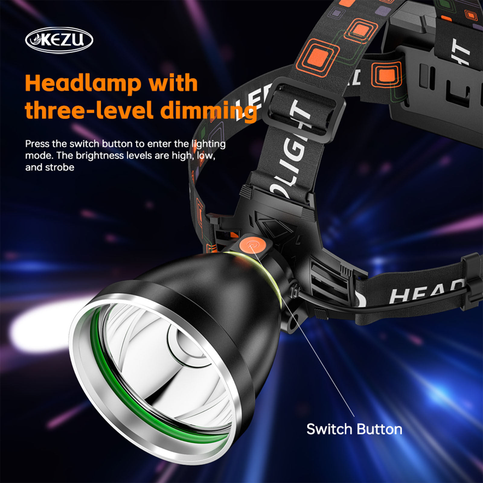 Lanterna de cabeça LED para pesca noturna ao ar livre, recarregável via USB, ideal para mineração (6 unidades)