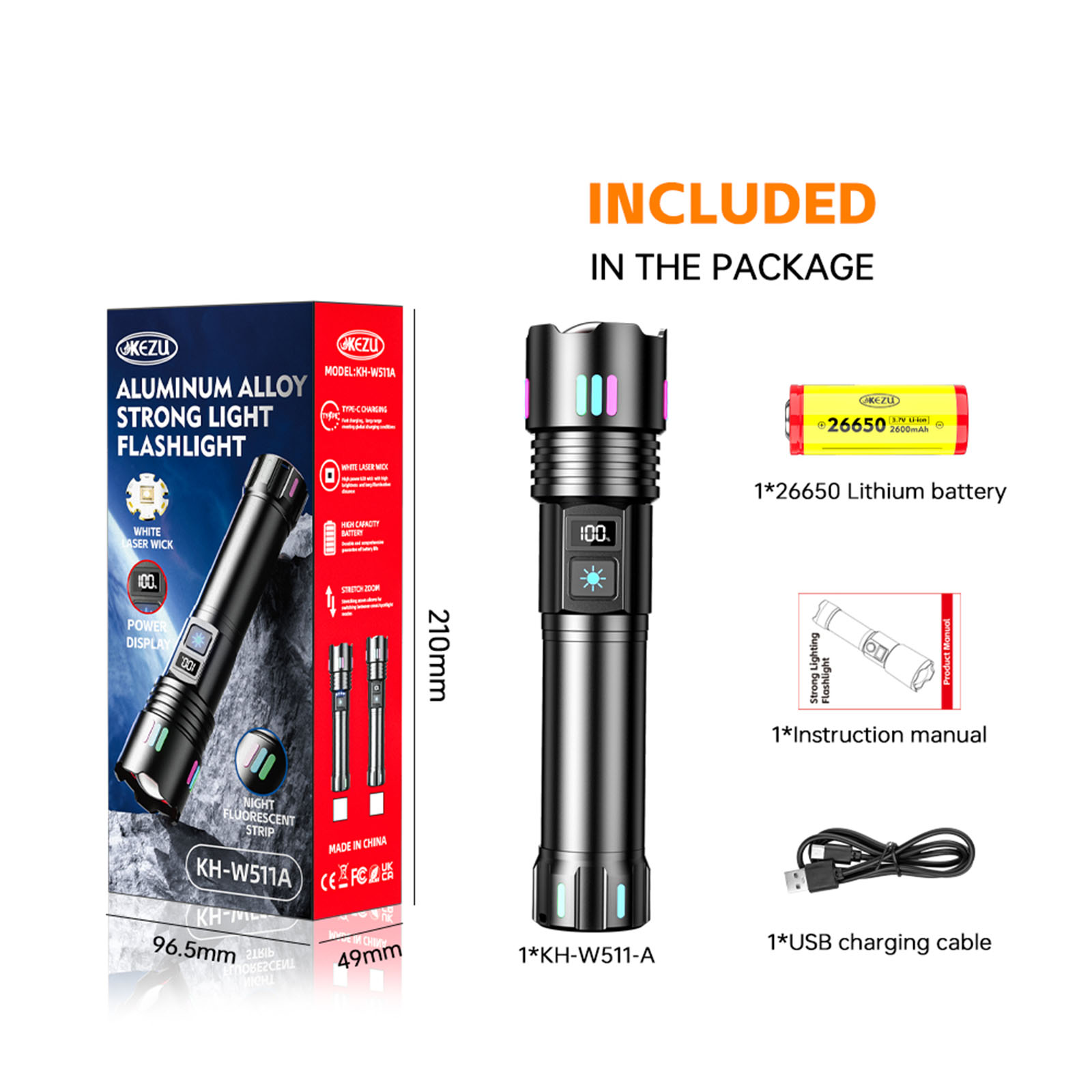W511A Laser 500M Rechargeable Zoomable 2000LM High Brightness IP45 Torch (4)