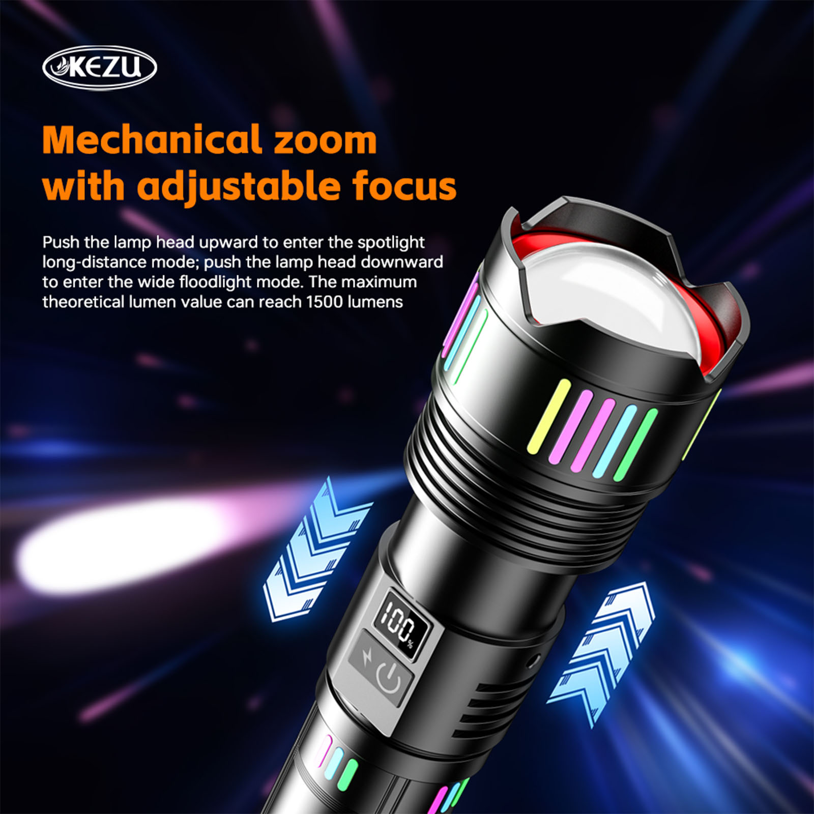 W512 Laser-Taschenlampe 1000M Wiederaufladbarer 14400mAh Akku Zoombar 3000LM IP45 (7)
