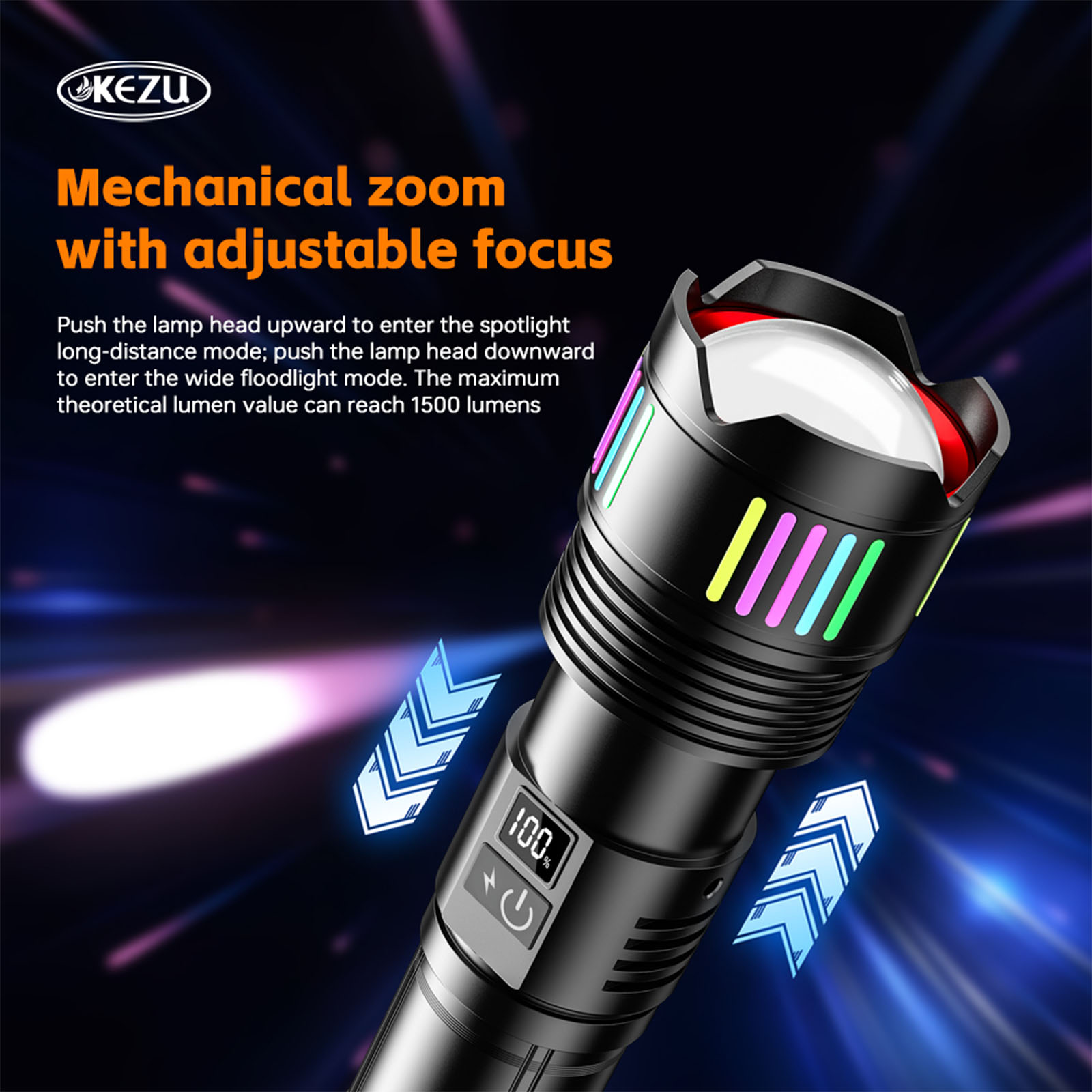 Lampe torche laser LED rechargeable W513 1000M 3000LM 4x18650 avec zoom IP45 (7)