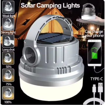 Solar Camping Lantern Rechargeable - 2-in-1 LED Tent Light & Flashlight with Power Bank, USB-C & Solar Powered, Warm/Cool Light Modes, Waterproof Portable Survival Gear for Emergencies, Hiking, Outage