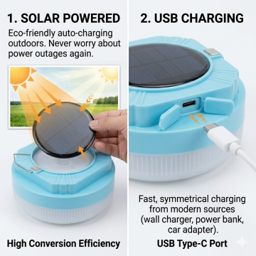 300W High-Power LED Solar Camping Lantern, 4800mAh Rechargeable Battery Powered Emergency Light, USB Type-C Fast Charging, Magnetic Base & Hanging Hook, 3 Brightness Levels for Power Outage, Outdoor,