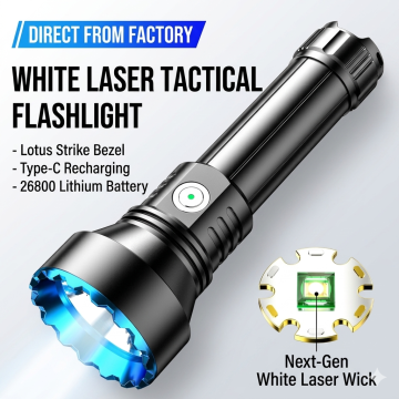 KEZU Tactical Flashlight High Lumens, Ultra-Bright White Laser Long-Range Rechargeable Flashlight with 7200mAh 26800 Battery, Type-C Fast Charging Portable Powerful Handheld Flashlight for Camping, Hi