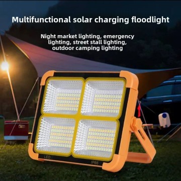 Solar Camping Light Outdoor, IP66 Waterproof Solar Powered Work Light LED Floodlight, Portable Rechargeable Emergency Light with 4 Modes SOS Flash, Dusk to Dawn Security Light for Night Market Stall,