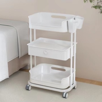 Luxury 3-Tier Rolling Utility Cart with Integrated Storage Drawer for Salon & Makeup Studio