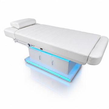 سرير تجميل كهربائي فاخر بأربعة محركات مع قاعدة إضاءة LED محيطية بطول 195 سم، طاولة تدليك طبية احترافية