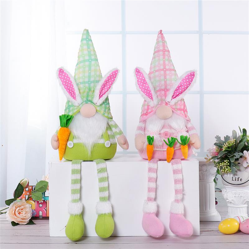 22" Dangle Legs Bunny Gnome w/ Warm Light
