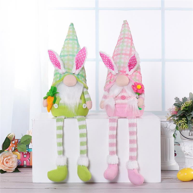 21" Dangle Legs Bunny Gnome w/ Warm Light