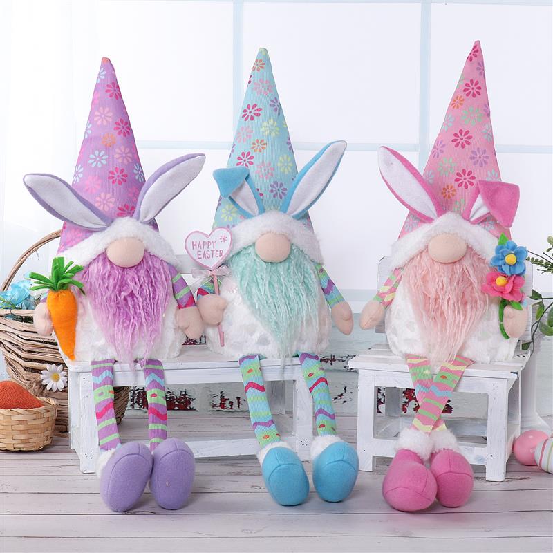 Gnome lapin à pattes pendantes de 61 cm avec lumière chaude