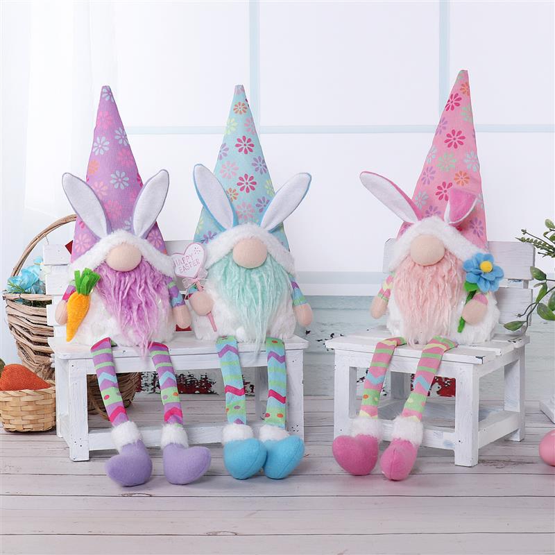 Gnome lapin à pattes pendantes de 50 cm avec lumière chaude