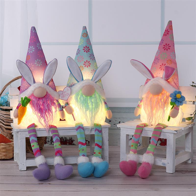 Gnome lapin à pattes pendantes de 50 cm avec lumière chaude