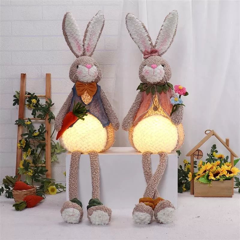 Lapin à pattes pendantes de 84 cm avec lumière chaude
