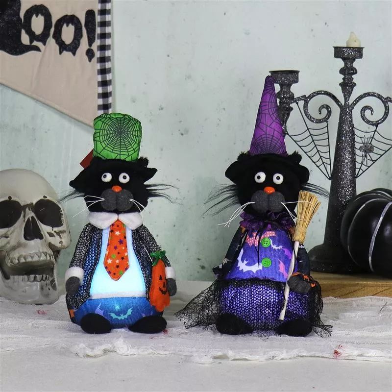 Chat assis de 26,7 cm/31,8 cm avec lumière multicolore, dimensions : 14 x 11 x 27/32 cm, poids : 112 g, fonctionne avec 3 piles AAA (non incluses).