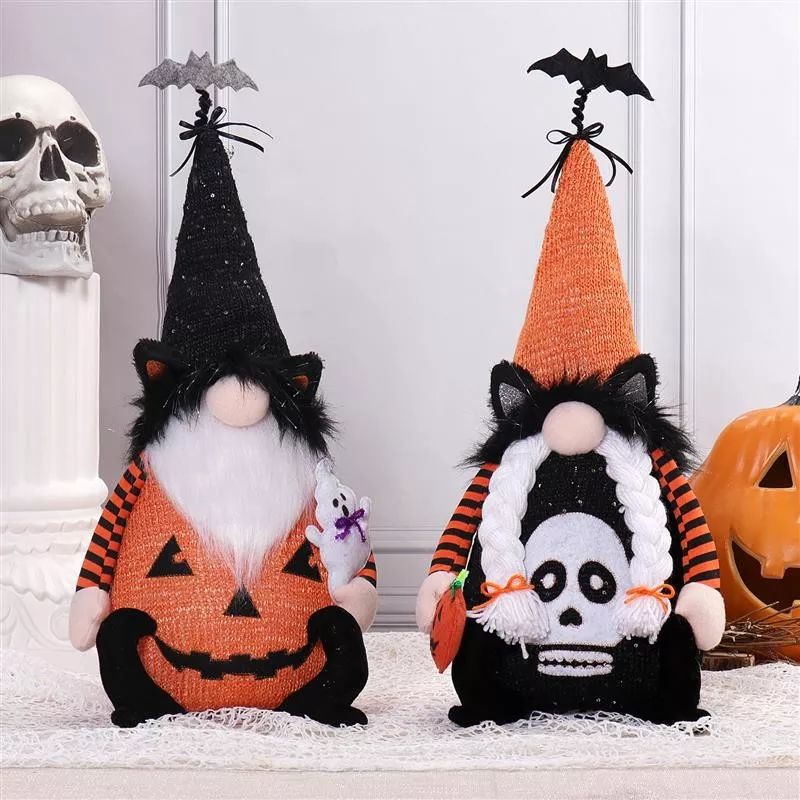 19" Sitting Halloween Gnome w/ Multi Color Ligh...