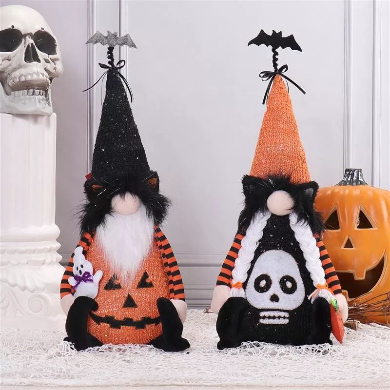 16.5" Sitting Halloween Gnome w/ Multi Color Li...