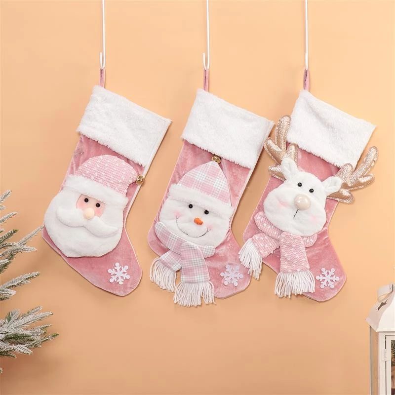 Chaussette de Noël 50 cm (20 pouces) avec Père Noël, bonhomme de neige et cerf, 27 x 3 x 44 cm / 27 x 3 x 44 cm / 30 x 3 x 44 cm, 115 g
