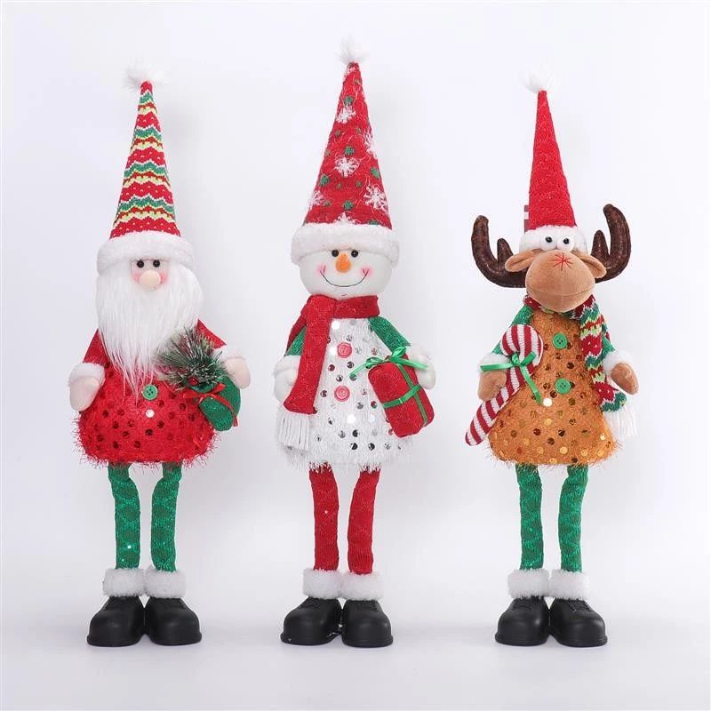 Père Noël, bonhomme de neige et cerf debout, 69/66 cm, avec lumière chaude