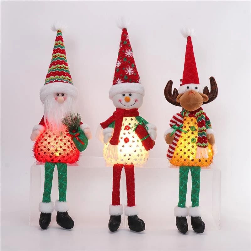 Père Noël, bonhomme de neige et cerf à pattes pendantes de 71 cm avec lumière chaude