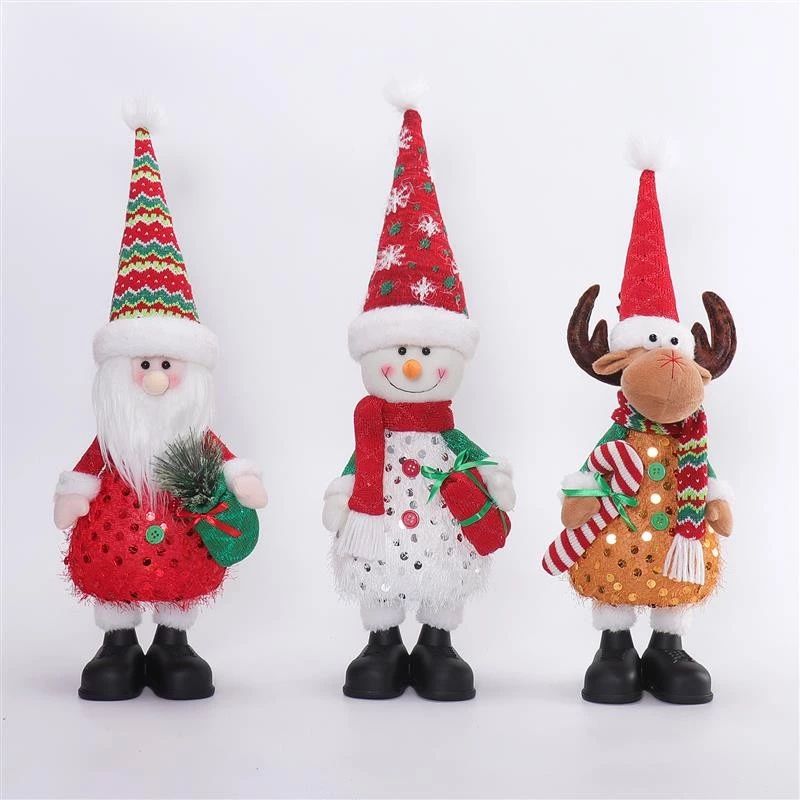 Père Noël, bonhomme de neige et cerf debout (58 cm) avec lumière chaude