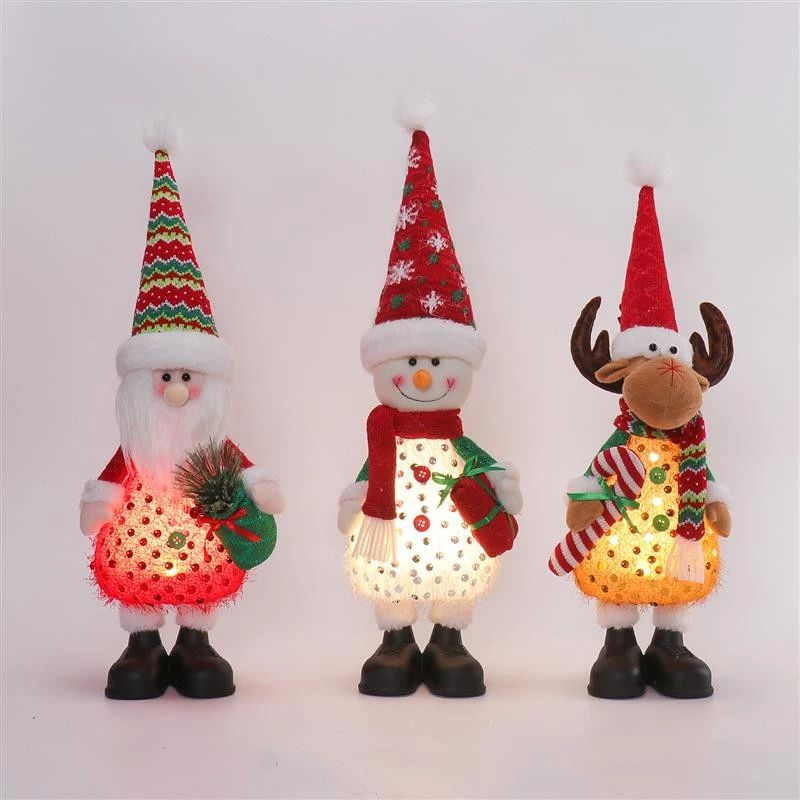 Père Noël, bonhomme de neige et cerf debout (58 cm) avec lumière chaude