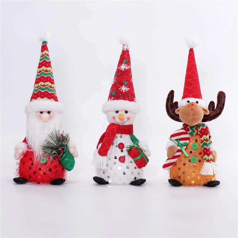Père Noël, bonhomme de neige et cerf assis, 40 cm, avec lumière chaude