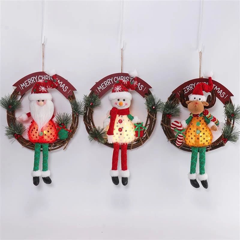13x19" Wreath Santa Snowman Deer w/ Warm Light