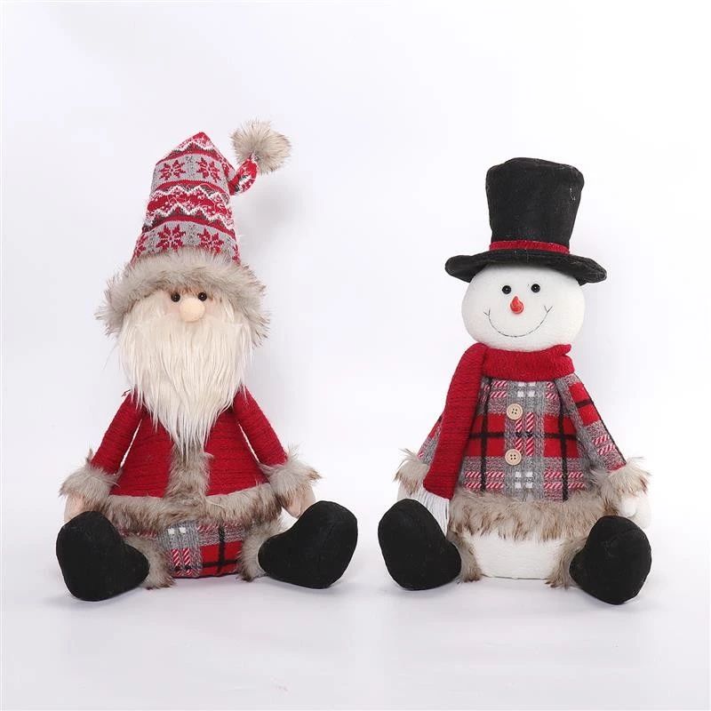 Père Noël et bonhomme de neige assis de 63,5 cm x 43 cm avec lumière chaude