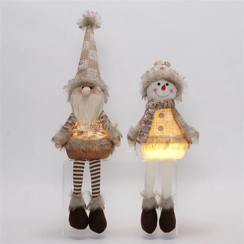 Père Noël bonhomme de neige à jambes pendantes de 23"/19" avec lumière chaude