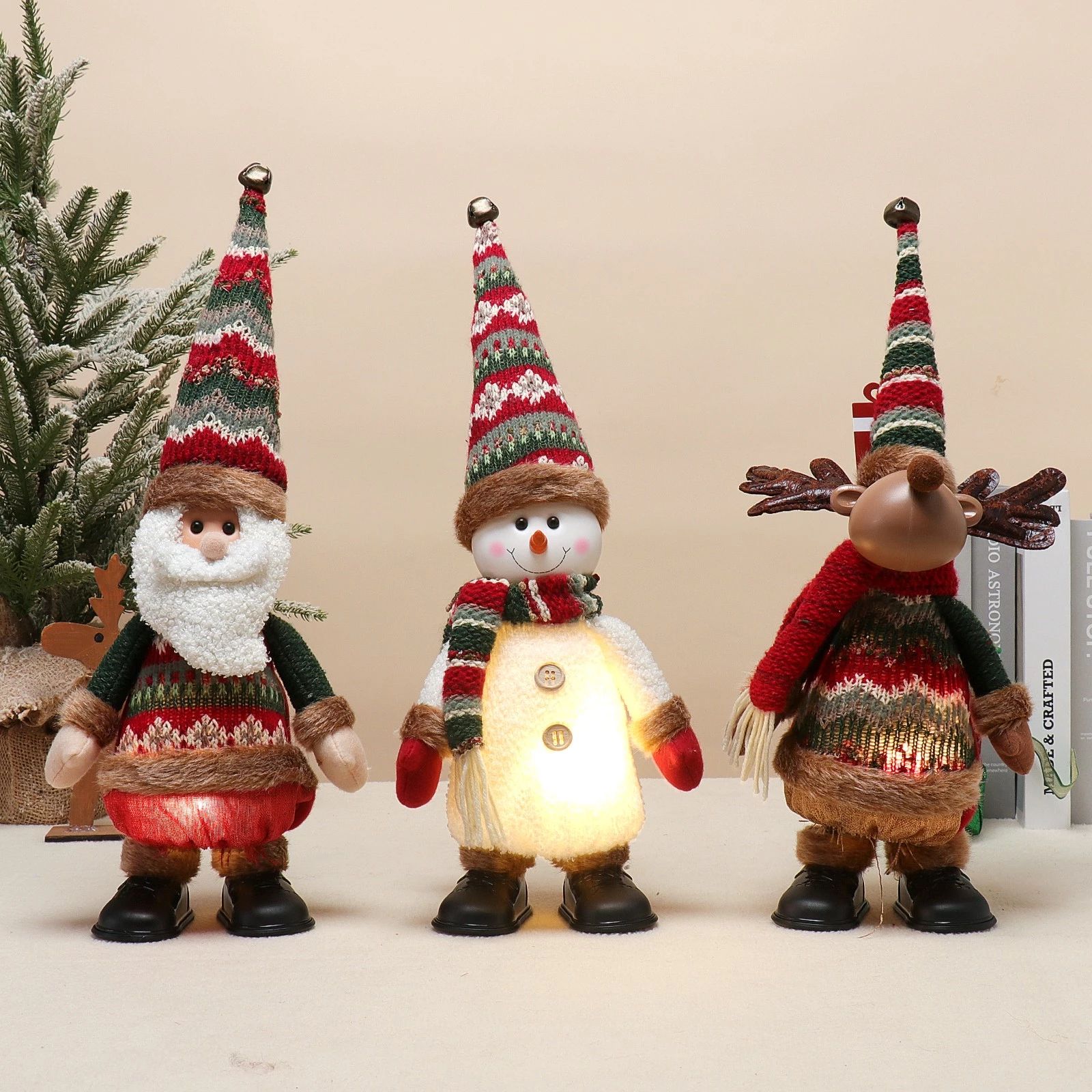Père Noël musical, bonhomme de neige et cerf dansants avec lumière chaude (17"/16")