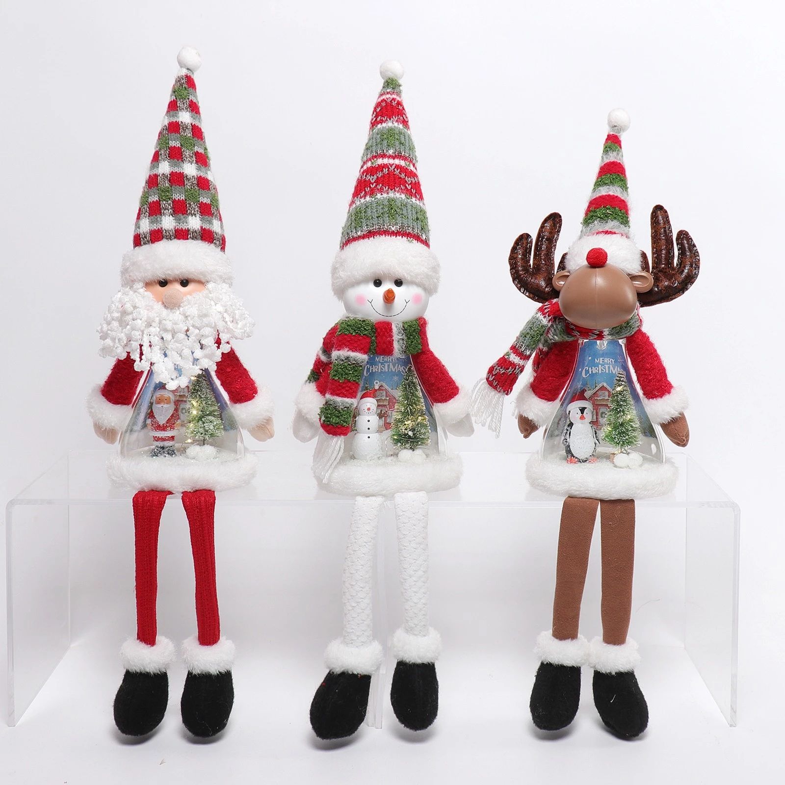 Père Noël, bonhomme de neige et cerf à pattes pendantes (37"/34") + éclairage