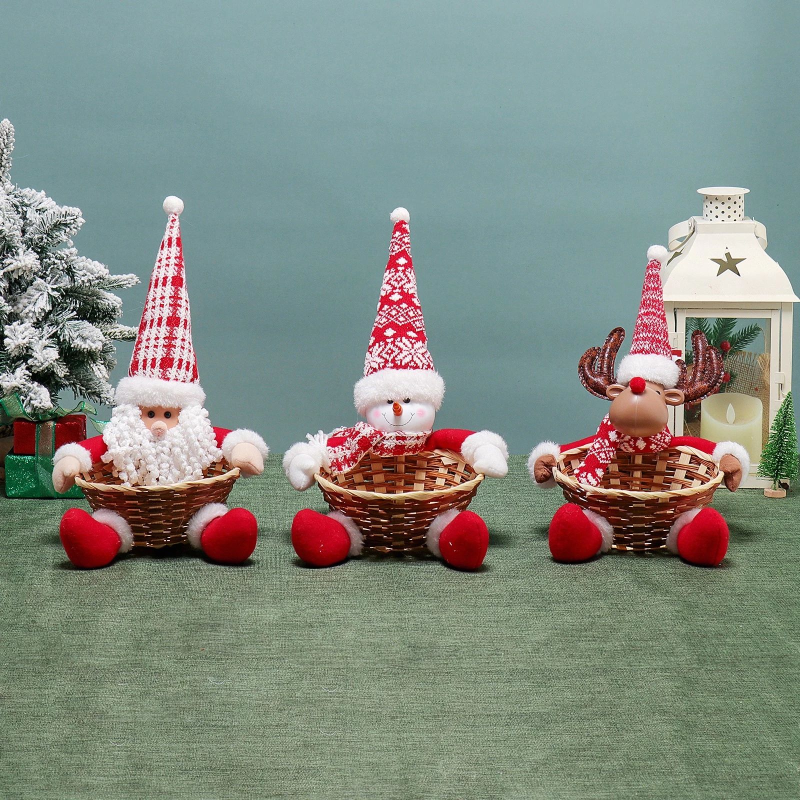 13"/11" w/ Basket Santa Snowman Deer w/ Warm Light