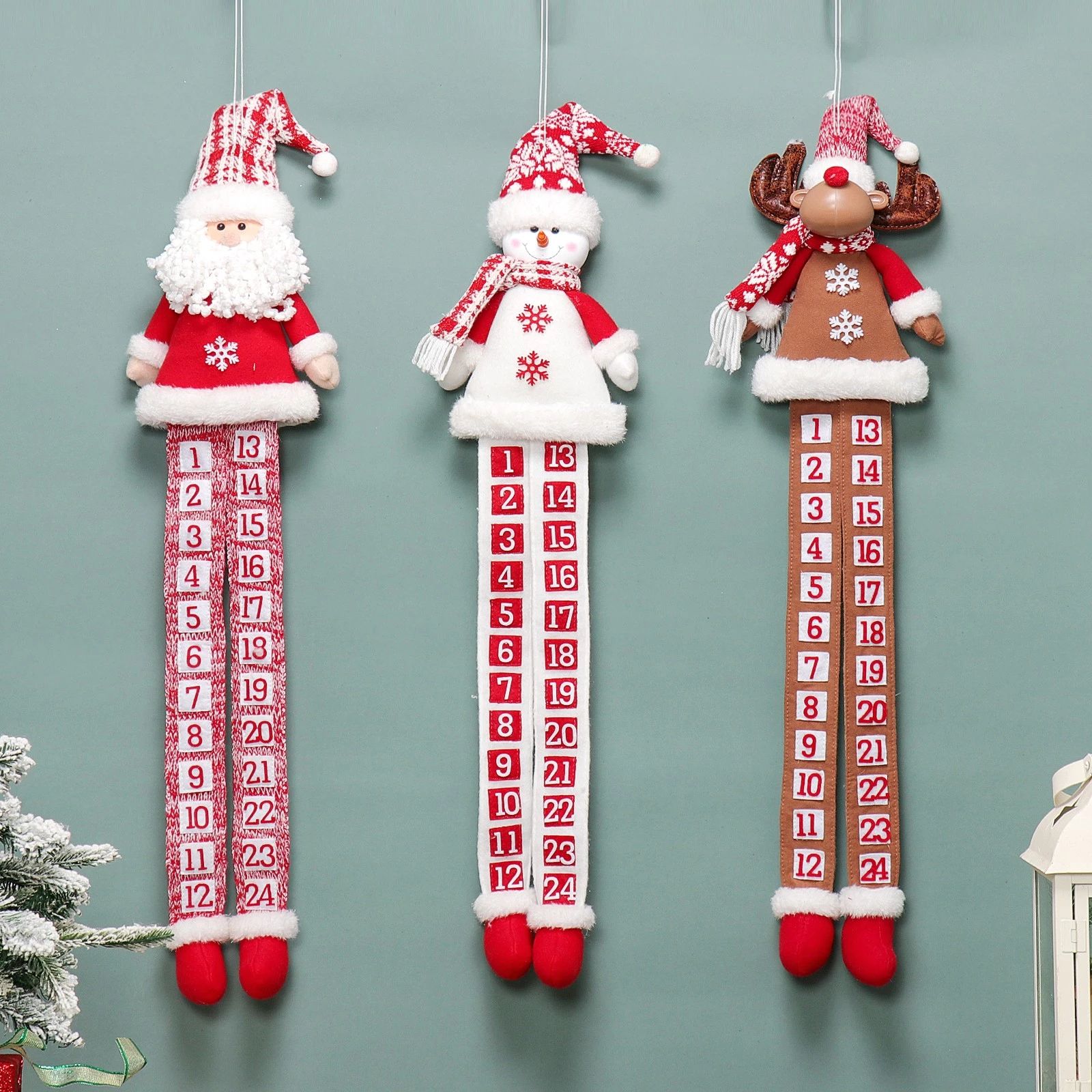 Père Noël, bonhomme de neige et cerf avec lumière chaude, 36"/35", 24 jours