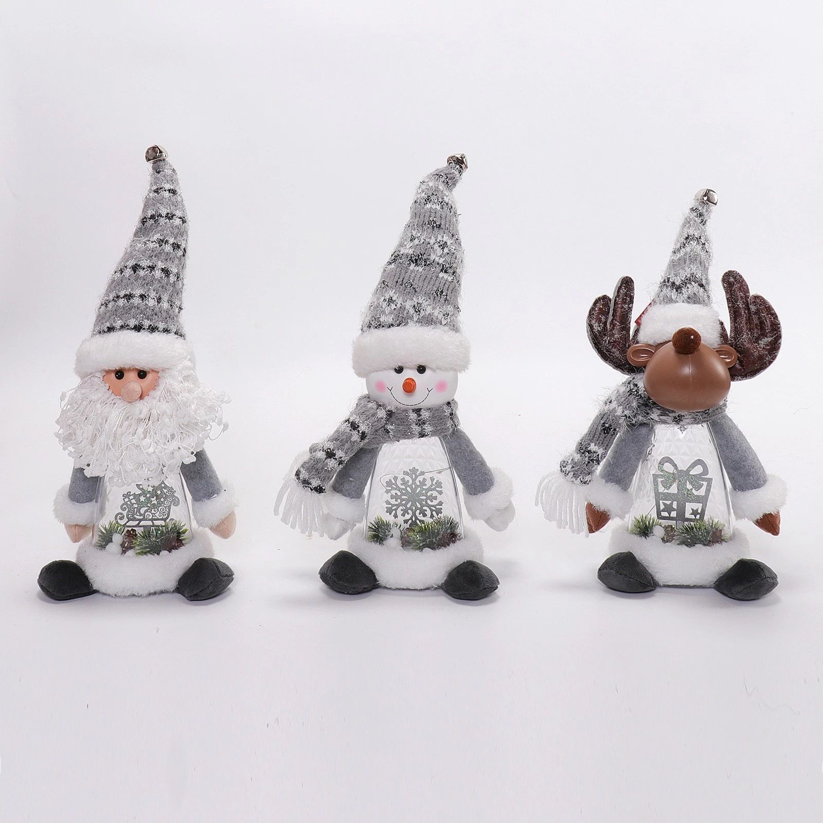 14" Sitting Santa Snowman Deer w/ Warm Light