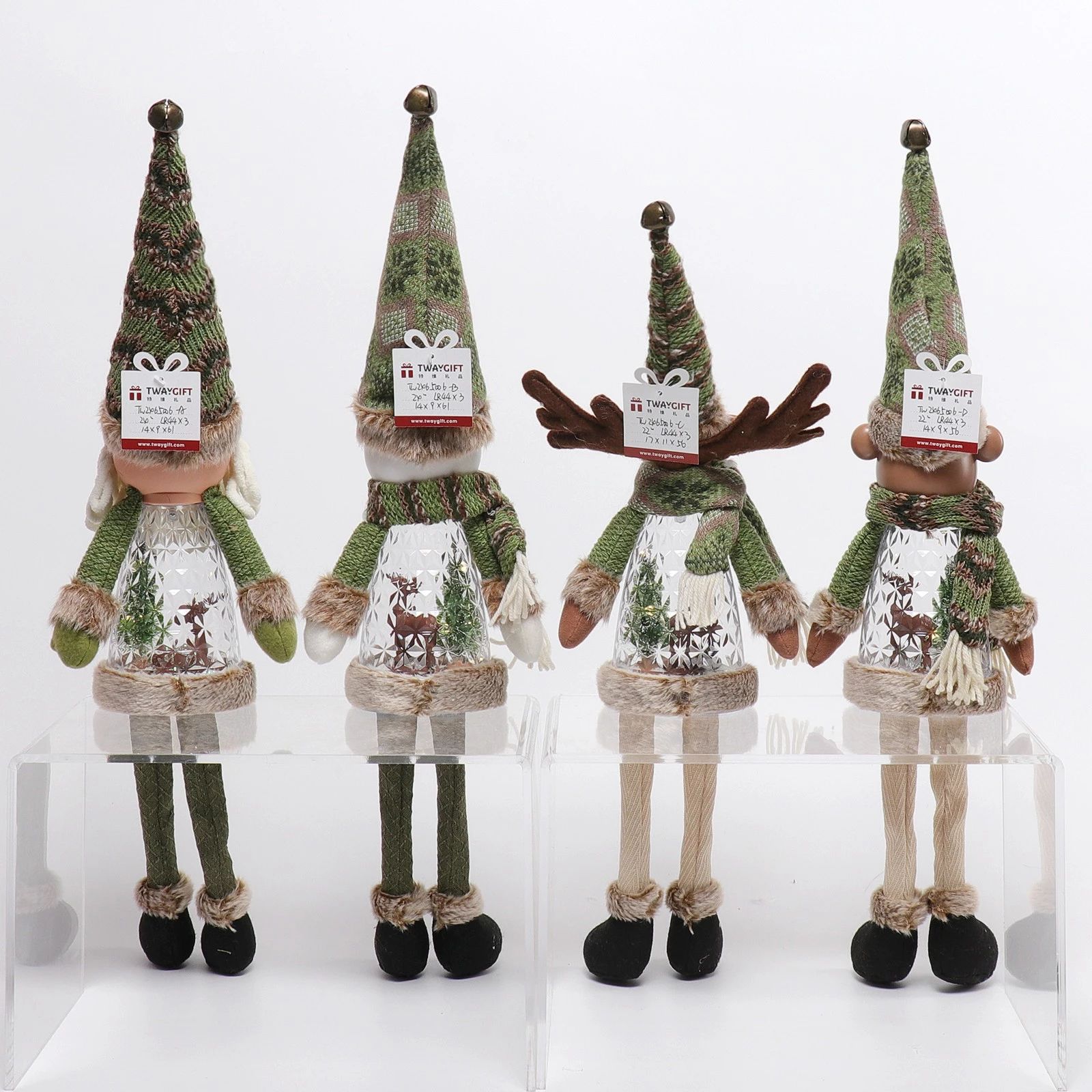 Père Noël, bonhomme de neige, cerf et ours à pattes pendantes (24"/22") + éclairage