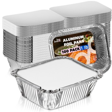 1LB rectangular aluminum foil takeout food conatainer+dome lids