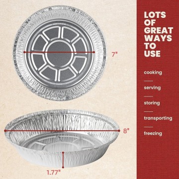 8 Inch 1000ml/33.8oz Recyclable Round Aluminum Pans Disposable Aluminum Foil Tray with Lid for Takeout Grill