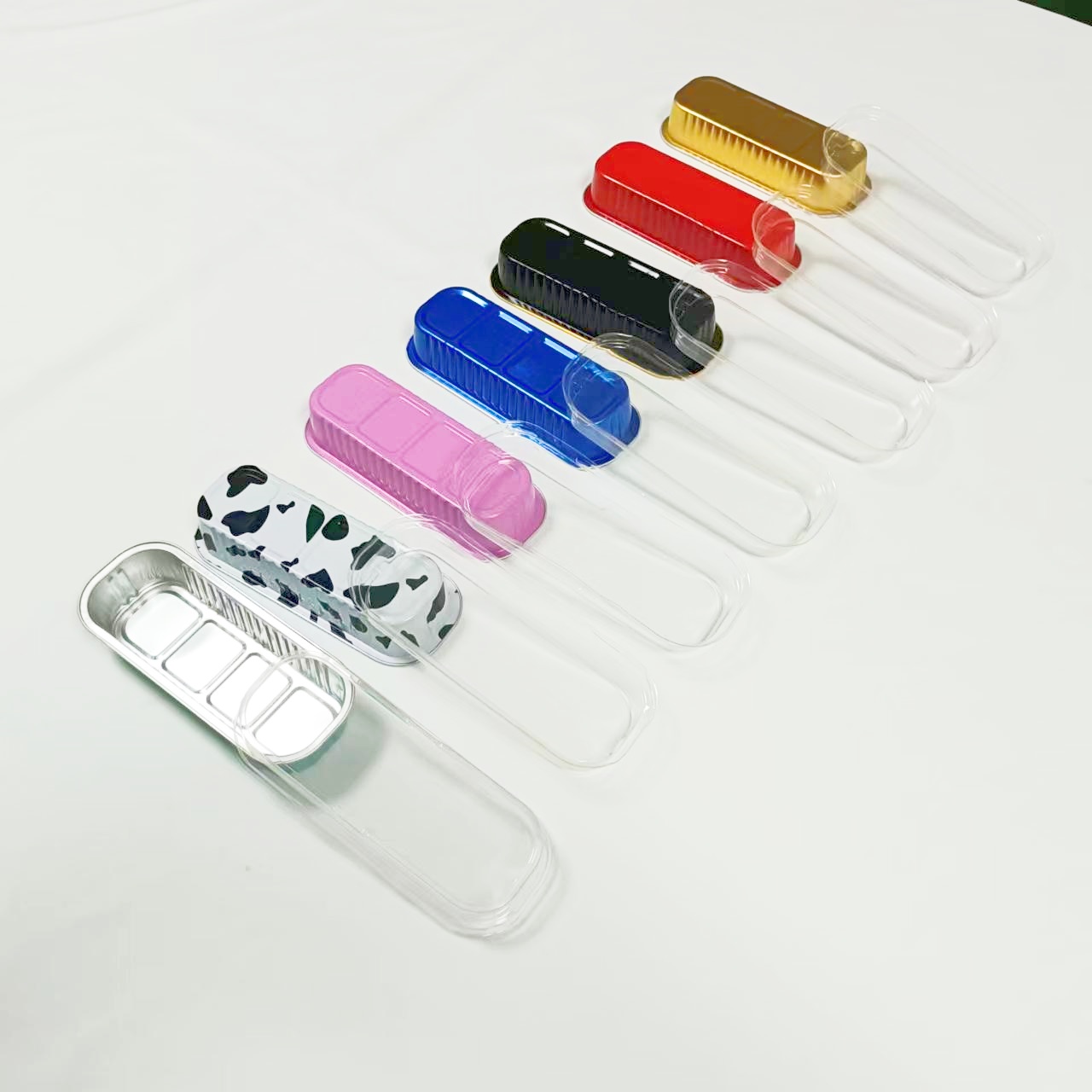 200ml Rectangular Colorful Mini Loaf Baking Pan 165*65*30mm Recyclable Disposable Aluminium Foil Cake Container With Plastic Lid