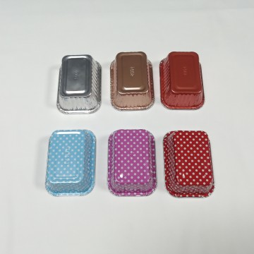 Relibale Colored Disposable Food Grade Small Pudding Aluminum Foil Containers with PET Plastic Lid-Cake Trays