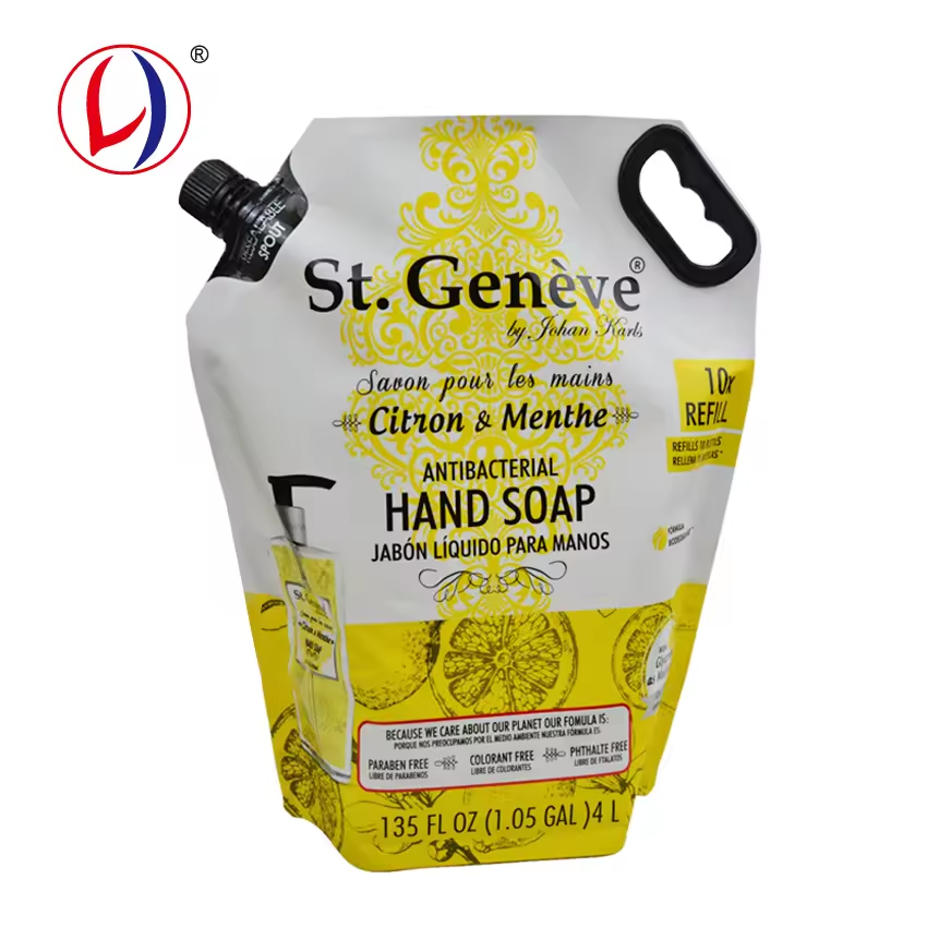 4L Hand Soap Liquid Detergent Packing Bag with Nuzzle and Handle Standing Up Pouch with Spout (1)mwh