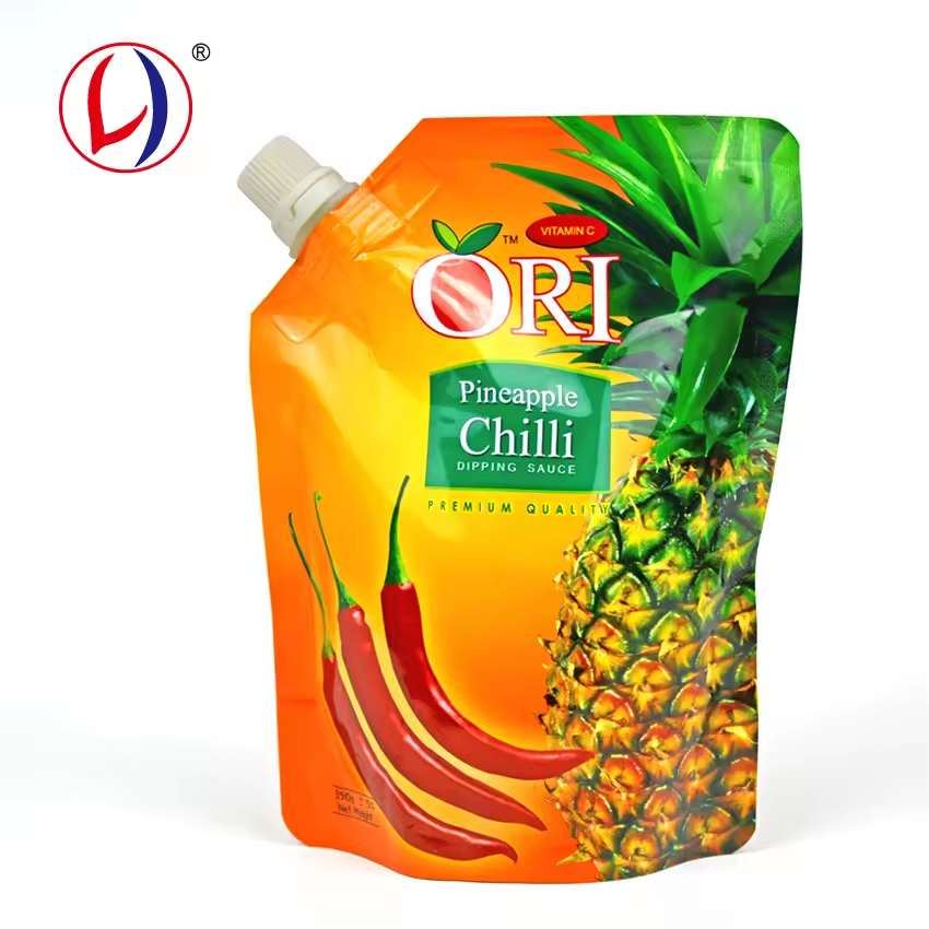 BRC Certified OEM Printing Logo Pineapple Chilli Sauce Packaging Pouch Sauce Spout Bag (1)sog