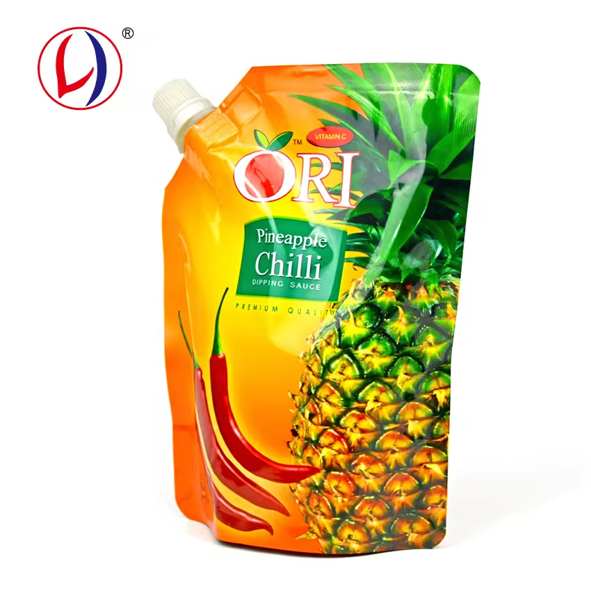 BRC Certified OEM Printing Logo Pineapple Chilli Sauce Packaging Pouch Sauce Spout Bag (6)juv
