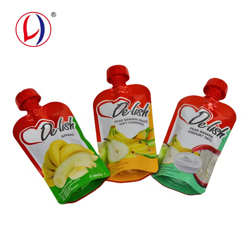 Customized Printed Hot Filling Spout Pouch Stand Up Pouch For Fruit Puree Baby Foods Drinks (3)5w6