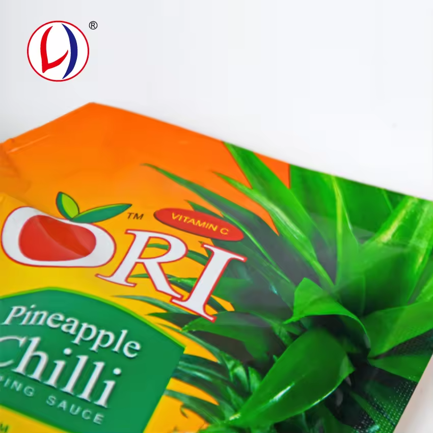 BRC Certified OEM Printing Logo Pineapple Chilli Sauce Packaging Pouch Sauce Spout Bag