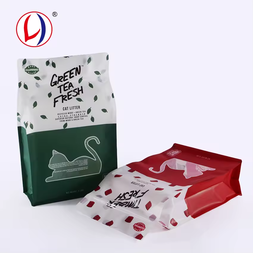 OEM Customized Box Pouch Printed Mat Varnish Flat Bottom Pouch Cat Litter Bag