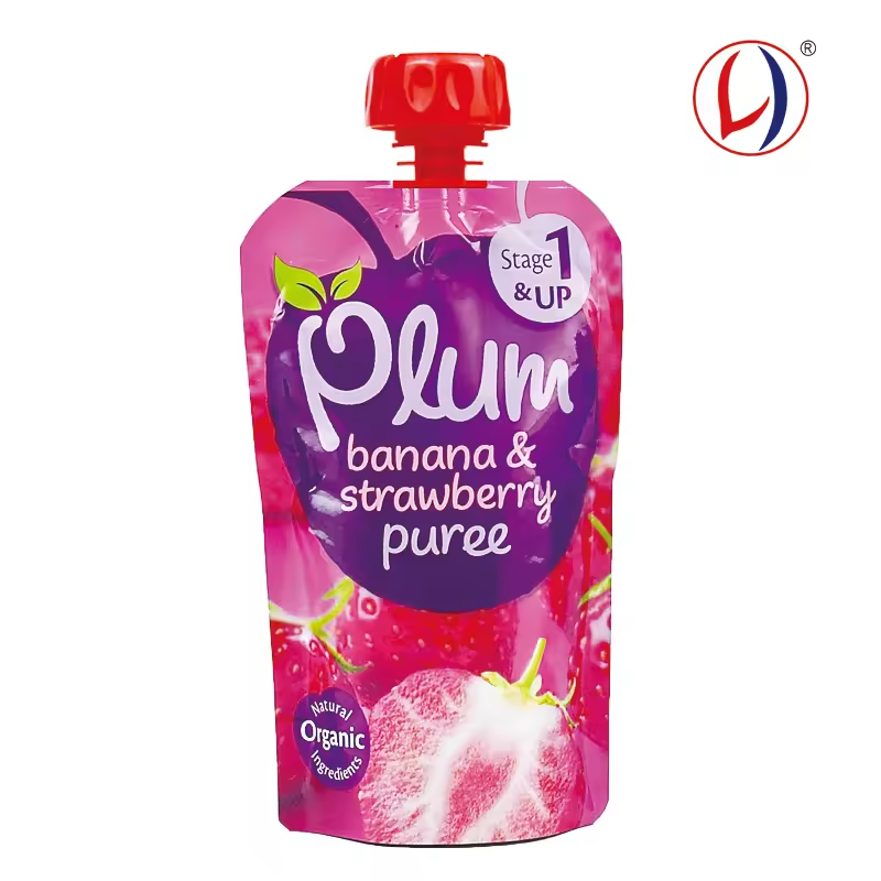 Baby Drinks Fruit Puree Children Beverages Juices Children Foods Package Spout Pouch with Safe Cap Flat Bottom Pouch with Zipper
