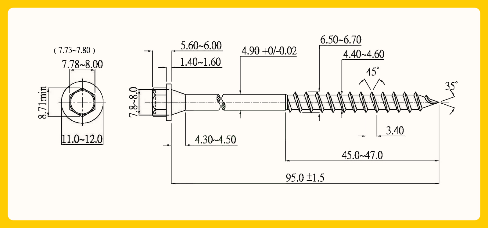 hex head wood screw drawing