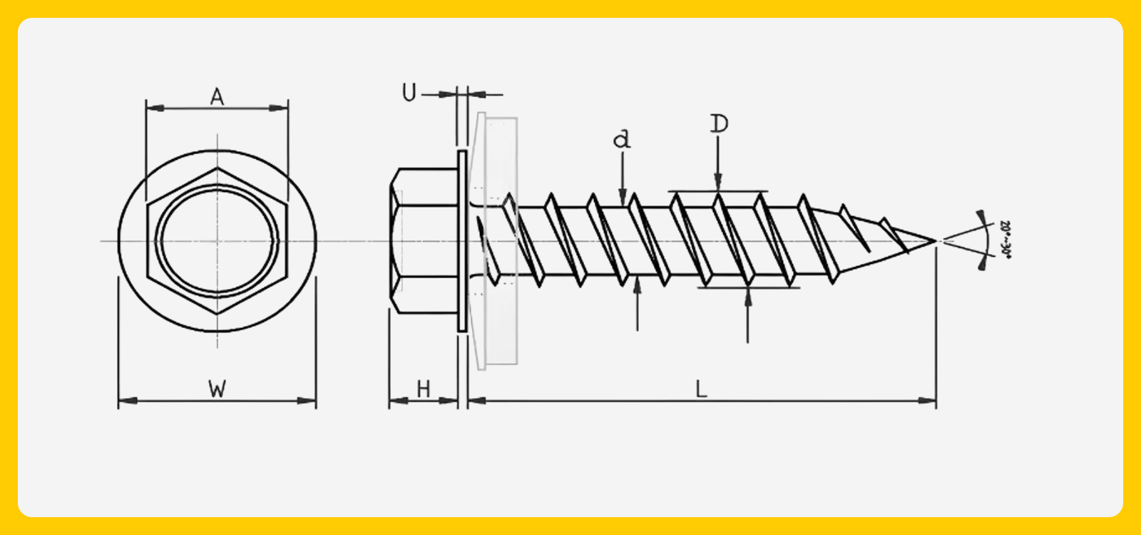 self tapping roofing screw drawing
